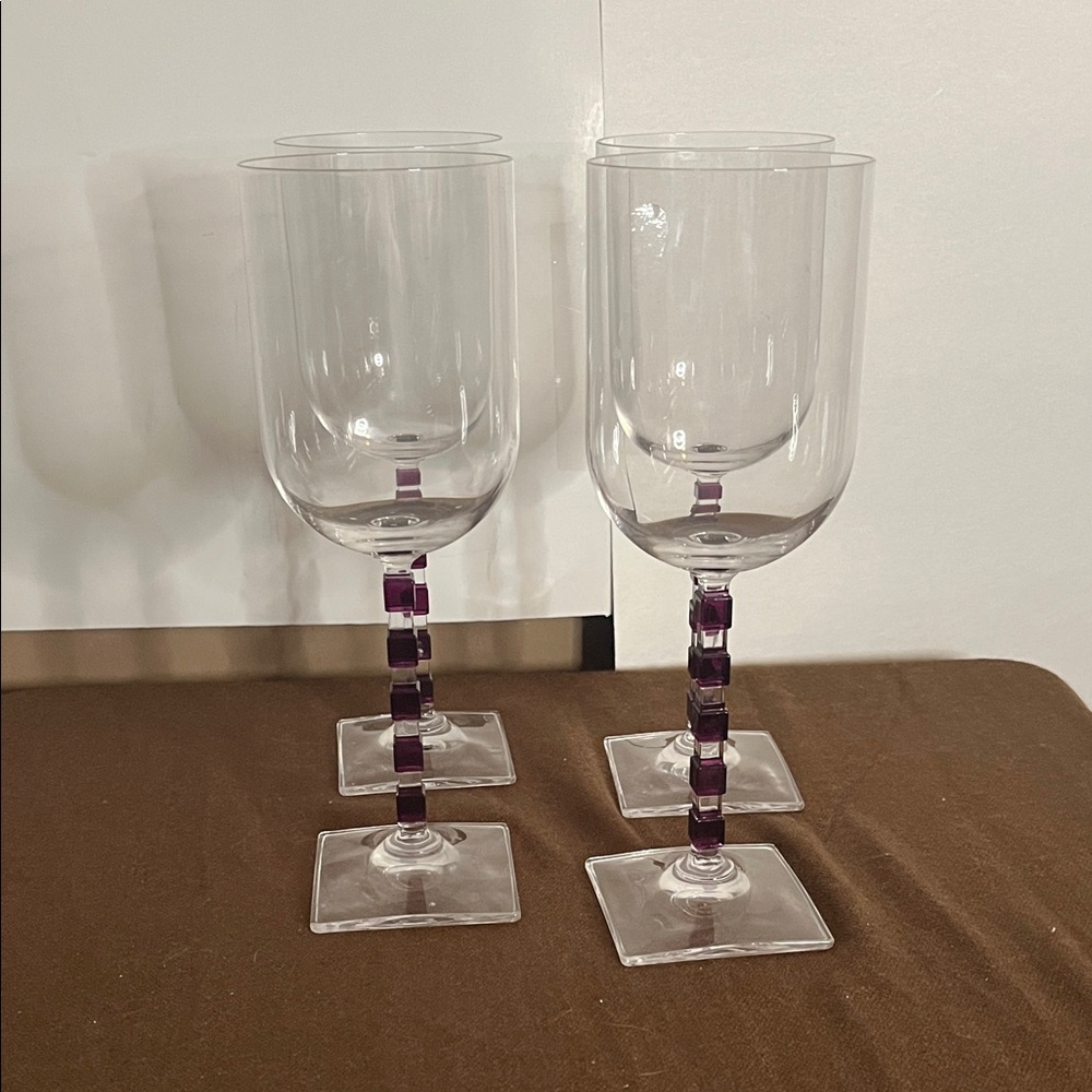 😄Vintage - Wine Viewpoint Amethyst by MIKASA - Set of 4 squares crystal glasses